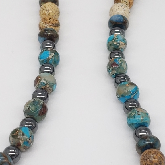 Boho 💥 Agates, Blue Jasper, Hematite Necklace - Picture 5 of 10